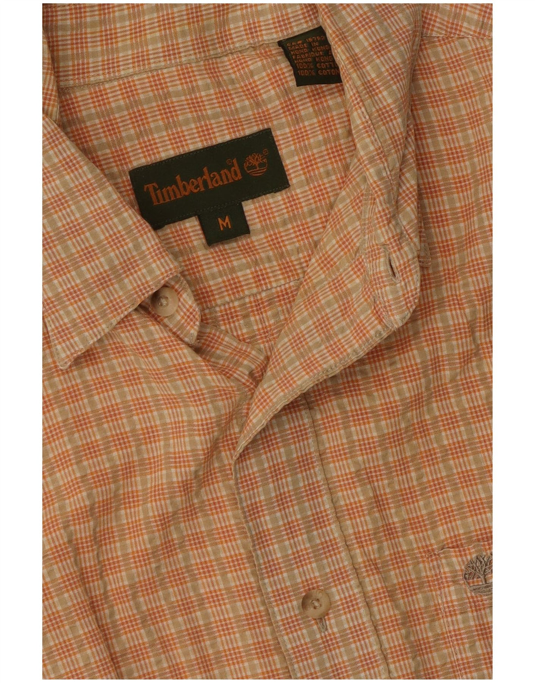 Camicia a maniche corte da uomo Timberland in cotone a quadri arancione medio