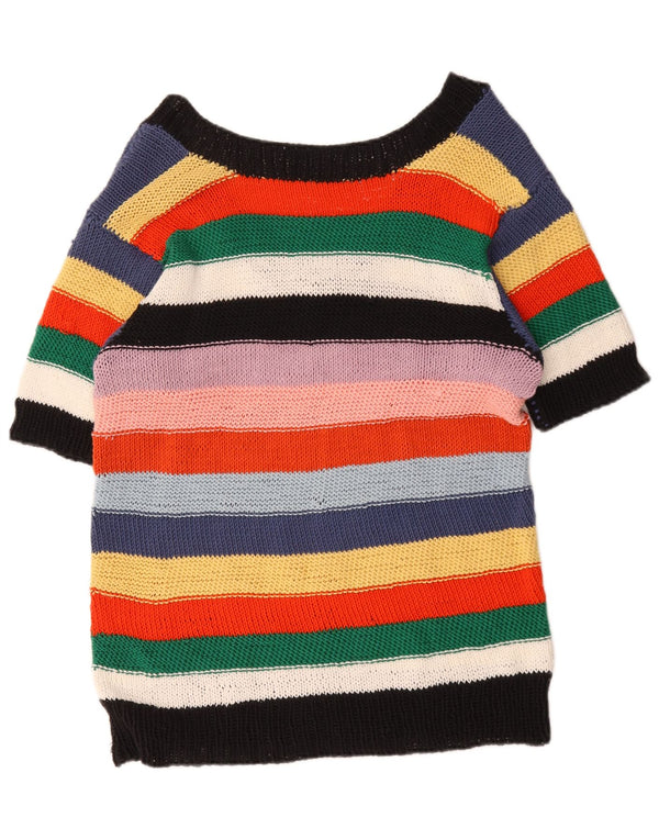 Maglione vintage da donna con scollo a V UK 20 2XL a righe multicolori