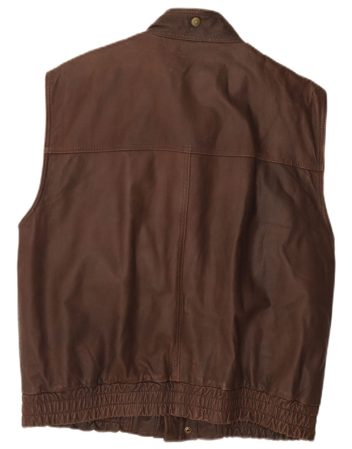 Gilet multiuso in pelle vintage da uomo UK 40 grande marrone