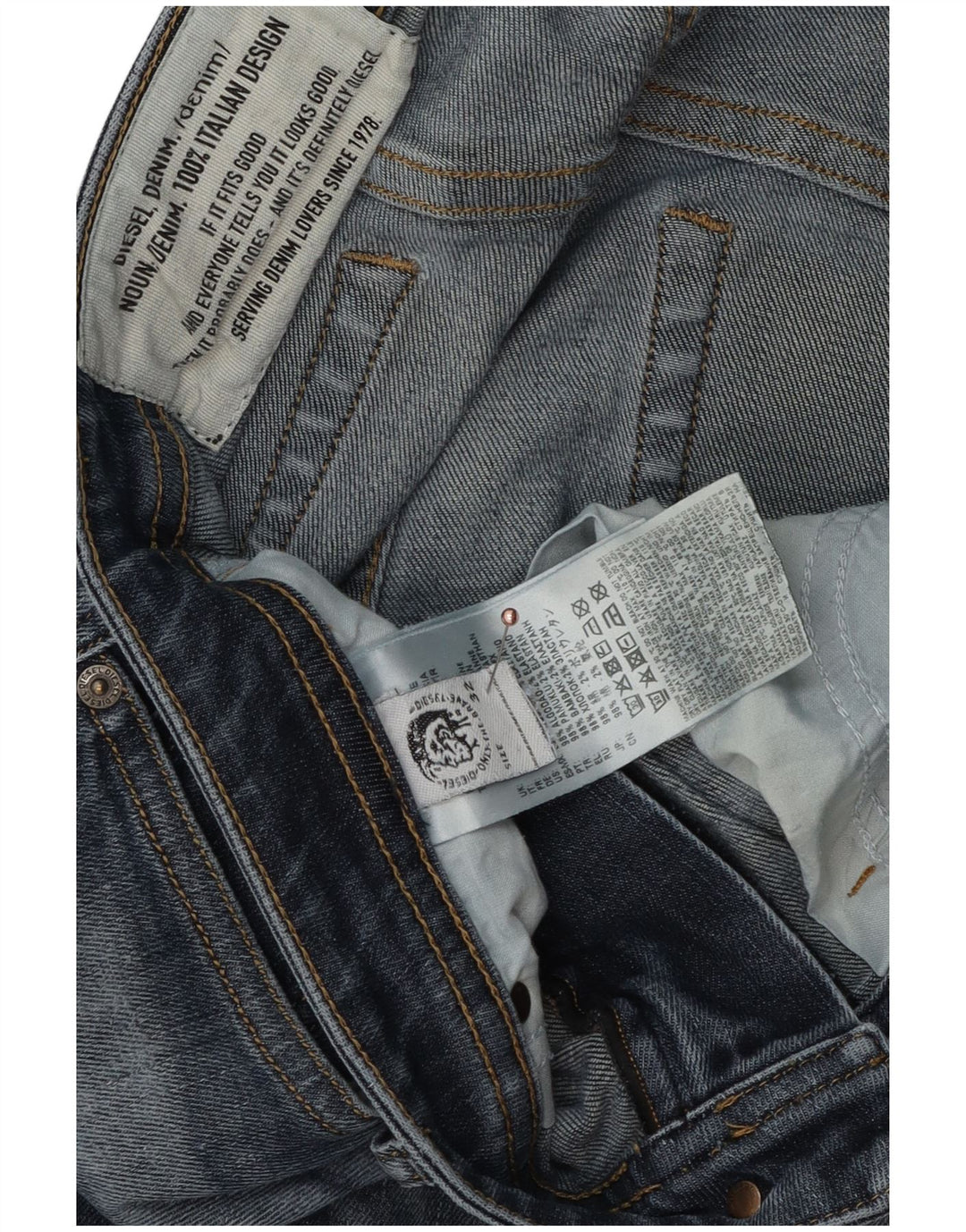 Jeans slim invecchiati da uomo Diesel W32 L32 in cotone blu