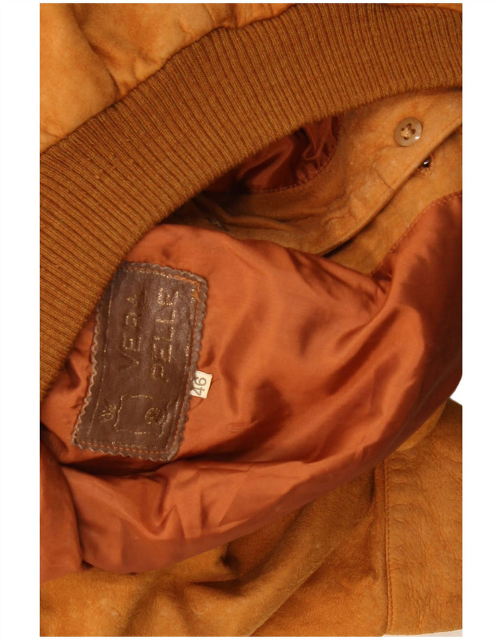Giubbotto bomber vintage in pelle scamosciata da uomo IT 46 piccolo in pelle beige