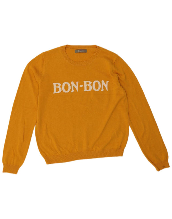 Maglione maglione girocollo con grafica da donna Oasis UK 14 Cotone giallo medio