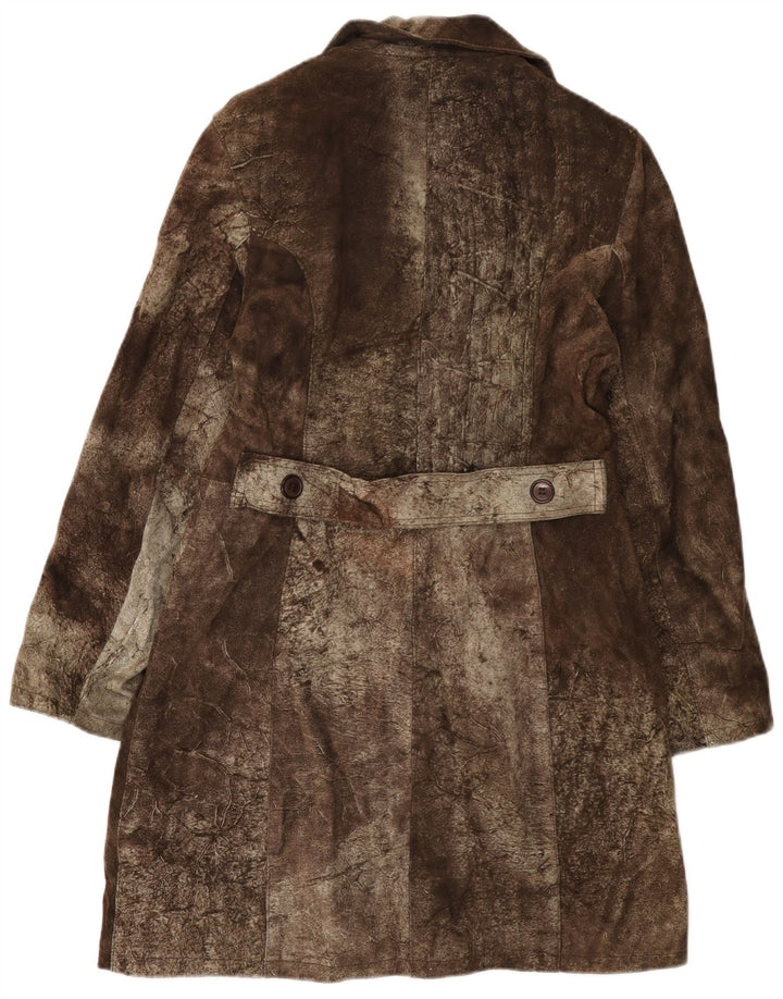 Cappotto doppiopetto in pelle scamosciata da donna Morosini UK 14 Pelle marrone medio