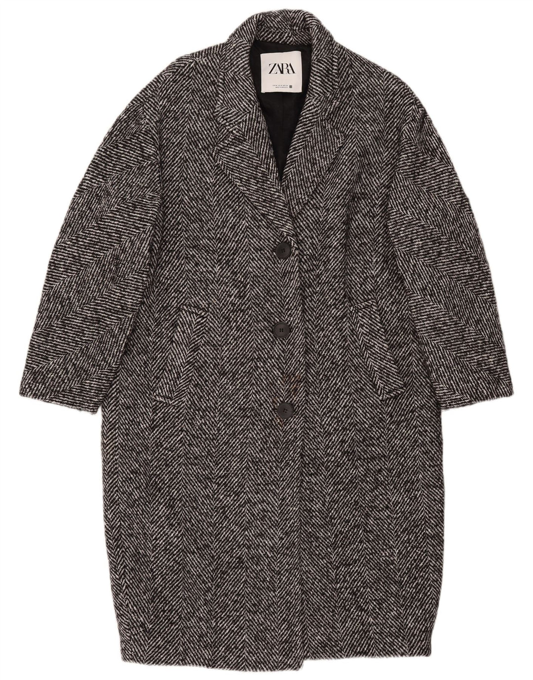 Cappotto Zara da donna con maniche a 3/4 UK 14 cotone medio nero a spina di pesce
