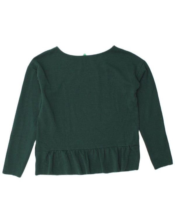 BENETTON Top corto da donna a maniche lunghe UK 12 Verde medio