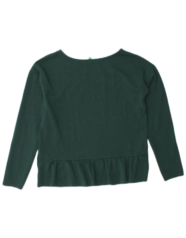 BENETTON Top corto da donna a maniche lunghe UK 12 Verde medio