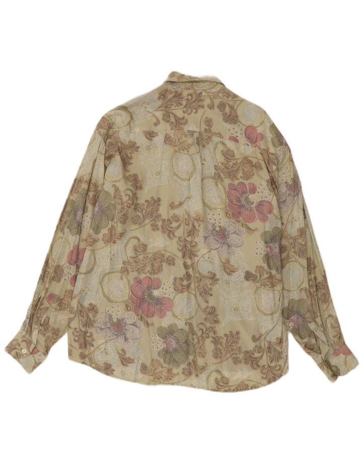 Camicia vintage da uomo in viscosa floreale beige medio