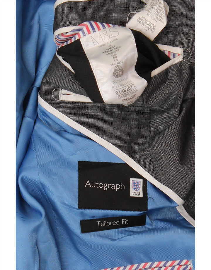 MARKS & SPENCER Giacca blazer da uomo a 2 bottoni autografa UK 40 Grigio medio