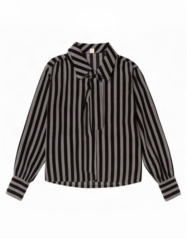 Camicetta a maniche lunghe con allacciatura frontale da donna Tru IT 38 XS a righe nere