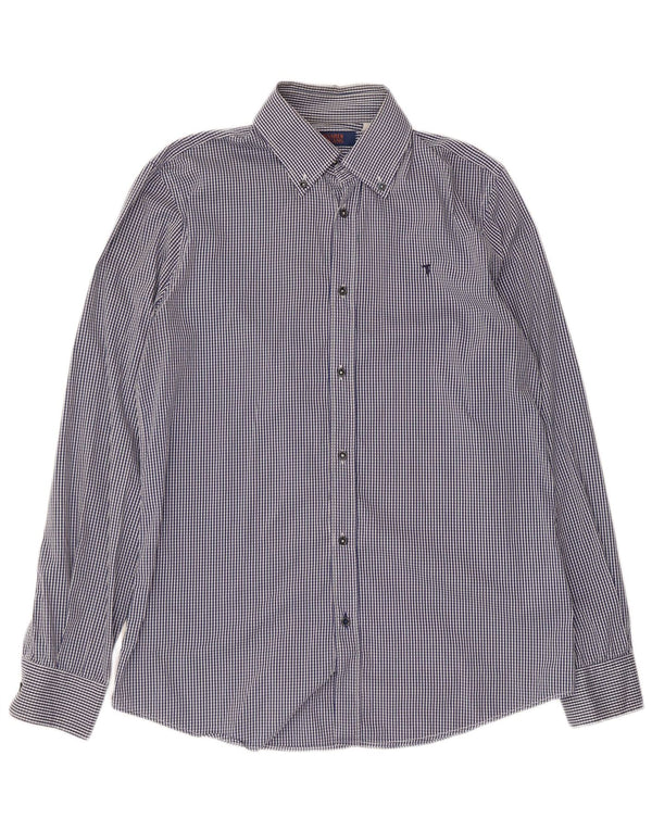 Trussardi Jeans Mens Shirt Size 39 Medium Blue Gingham Cotton