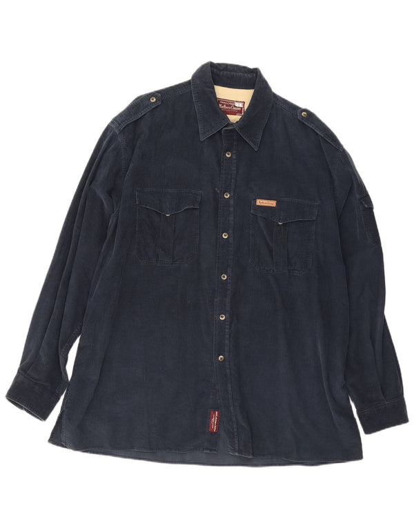 Camicia militare da uomo in velluto a coste Marlboro Classics XL in cotone blu navy