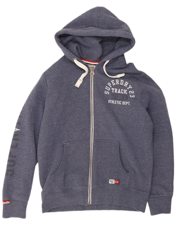 Maglione con cappuccio e zip grafica da uomo Superdry 2XL cotone chiazzato blu