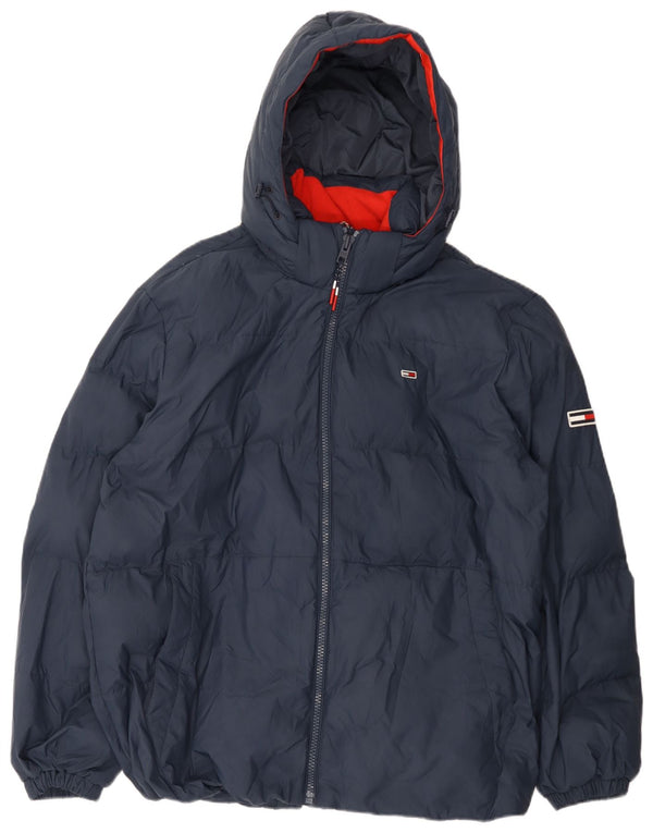 Giacca imbottita con cappuccio da uomo Tommy Hilfiger UK 46 2XL poliestere blu navy