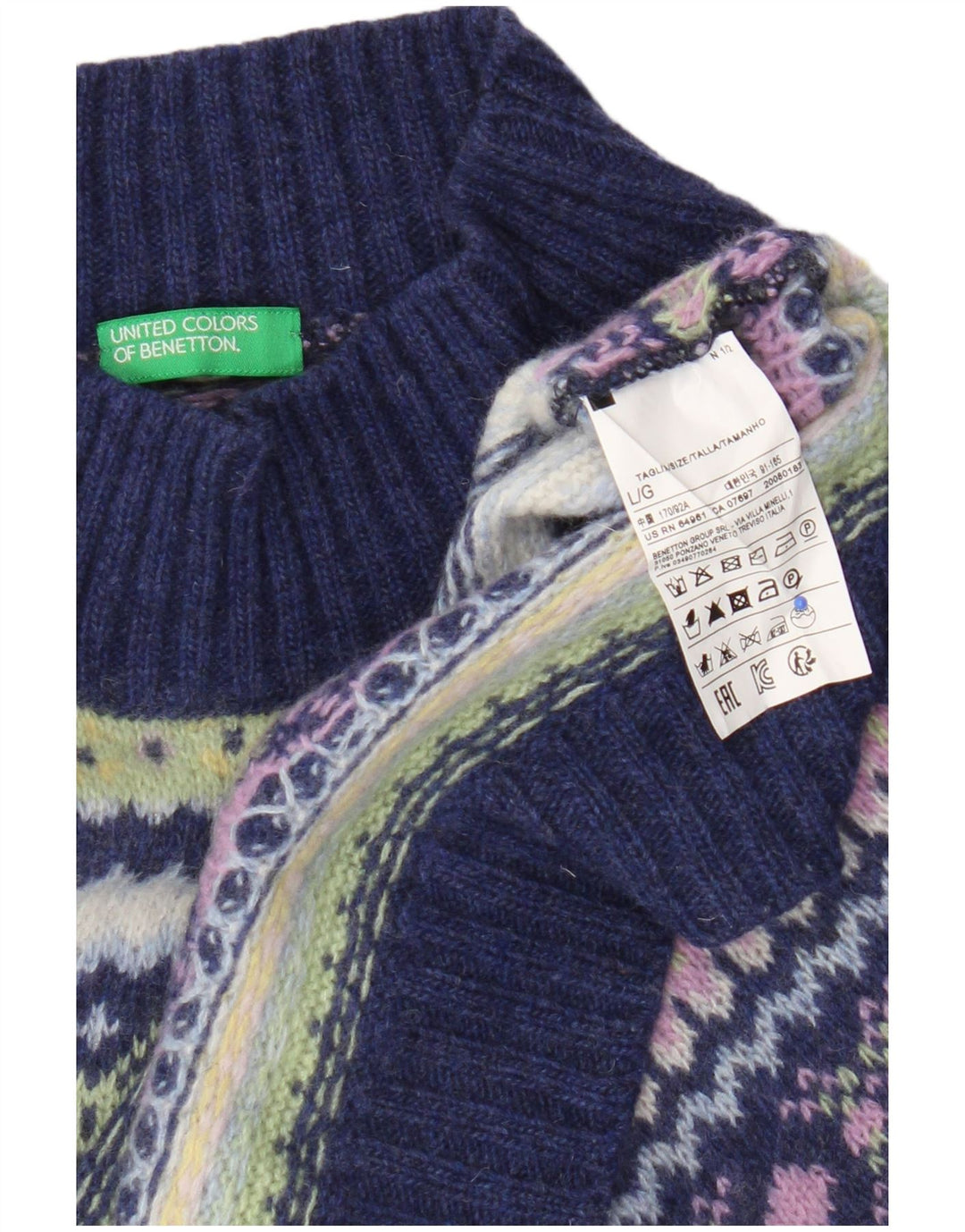Maglione a collo alto da donna Benetton UK 16 Large Blu Navy Fair Isle