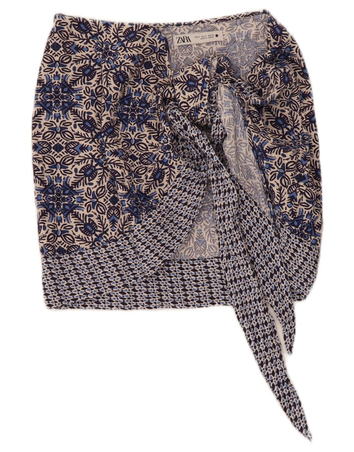 Gonna a portafoglio da donna Zara piccola W26 in cotone floreale blu