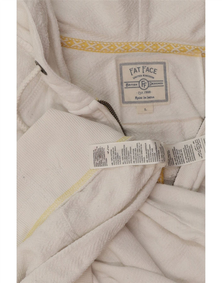 FAT FACE Maglione con cappuccio e zip da uomo grande in cotone bianco