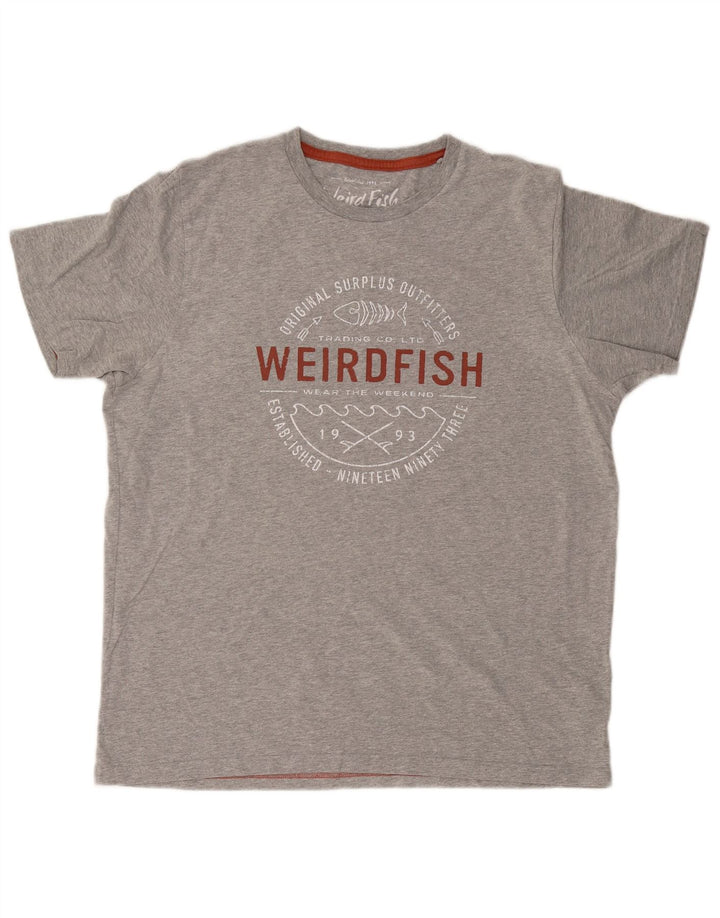 WEIRD FISH T-shirt grafica da uomo grande in cotone grigio