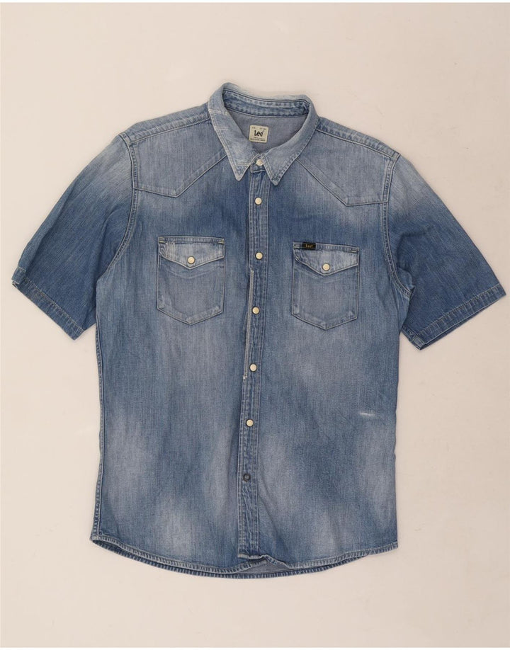 Camicia di jeans a maniche corte da uomo Lee grande in cotone blu