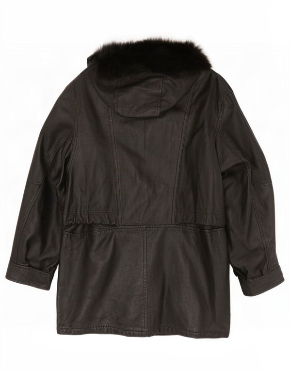 Cappotto oversize in pelle vintage con cappuccio da donna IT 42 medio nero