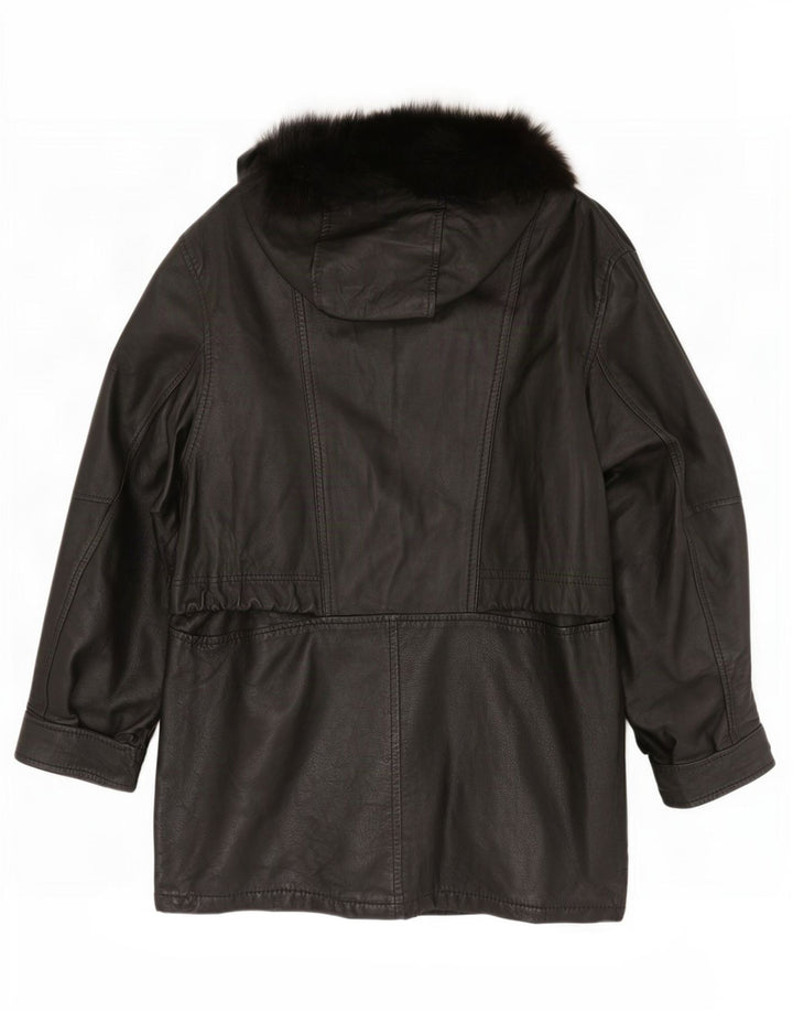 Cappotto oversize in pelle vintage con cappuccio da donna IT 42 medio nero
