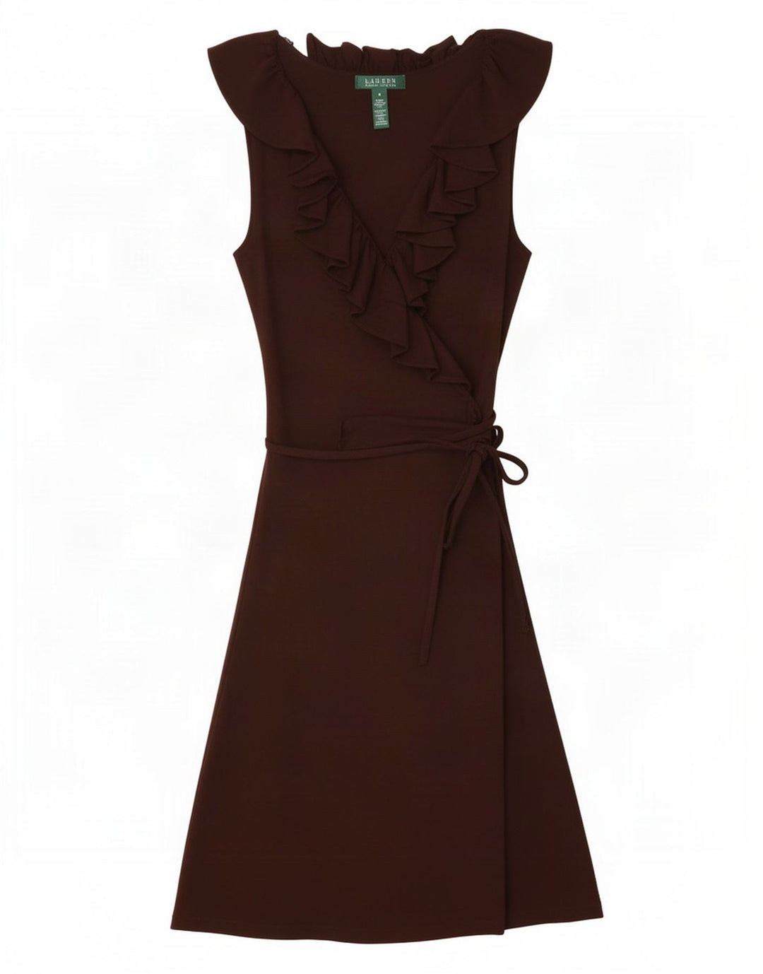 Abito basic da donna senza maniche con volant sul davanti Ralph Lauren UK 12 Marrone medio