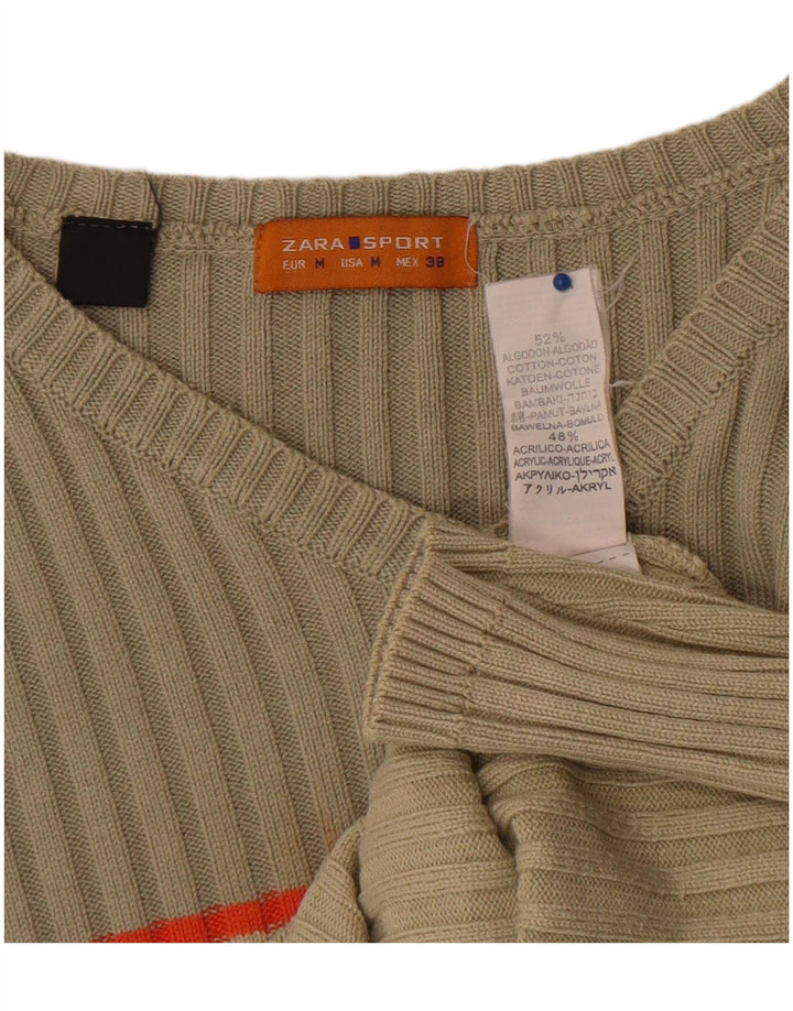 Maglione Zara da uomo con scollo a V in cotone color block beige medio