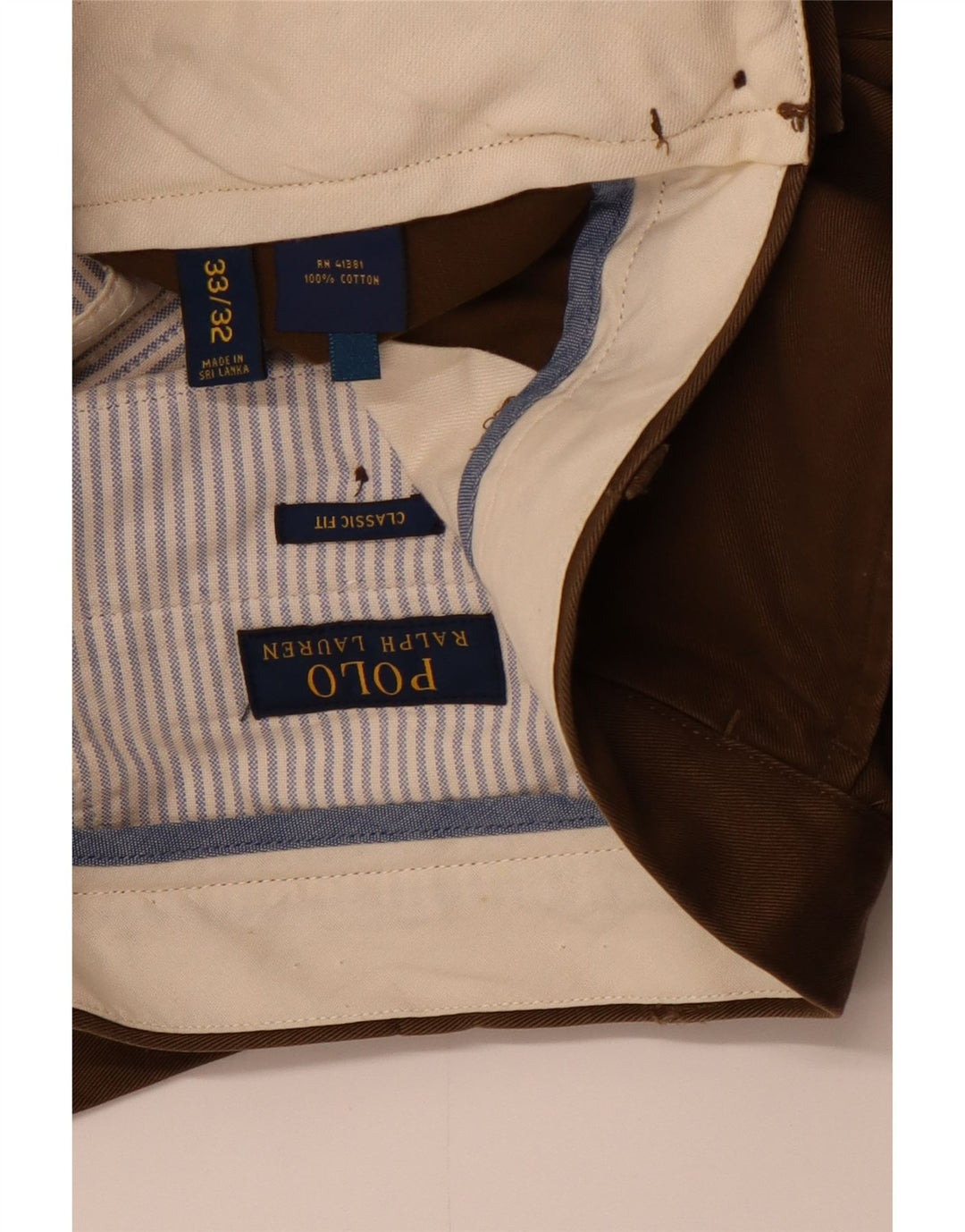 POLO RALPH LAUREN Pantaloni chino dritti vestibilità classica da uomo W33 L32 Marrone