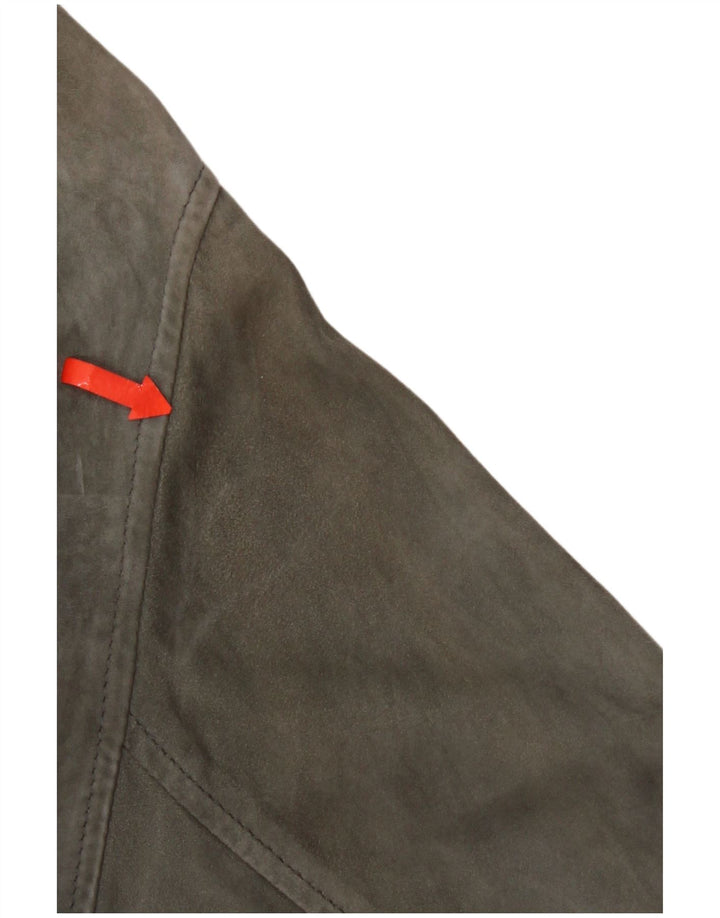 Giacca vintage in pelle scamosciata da donna UK 20 2XL in pelle grigia