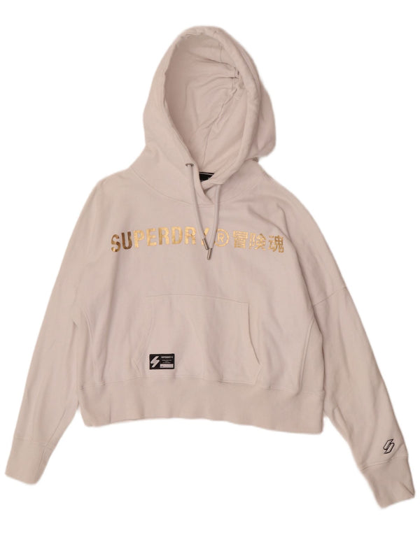 Felpa con cappuccio oversize con grafica da donna Superdry UK 14 grande cotone bianco