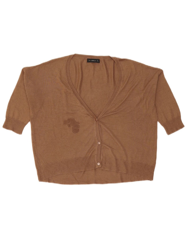 Maglione cardigan oversize con maniche a 3/4 da donna Zara UK 14 Marrone medio