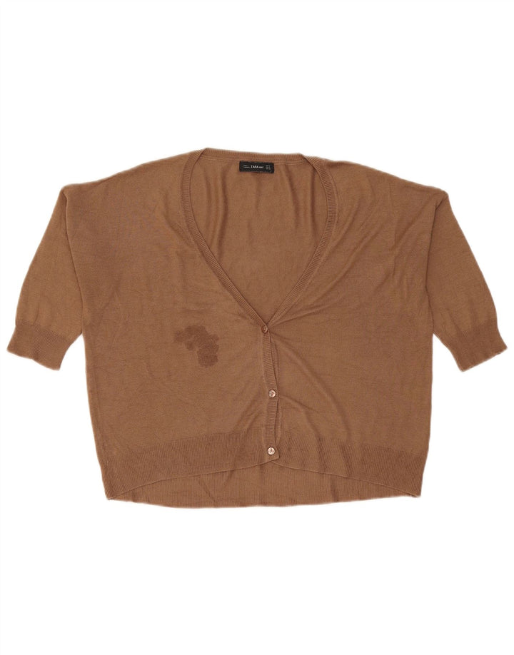 Maglione cardigan oversize con maniche a 3/4 da donna Zara UK 14 Marrone medio