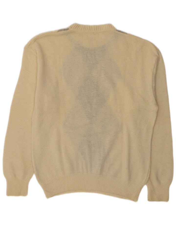 Maglione girocollo da uomo vintage IT 50 medio bianco sporco a rombi/diamante