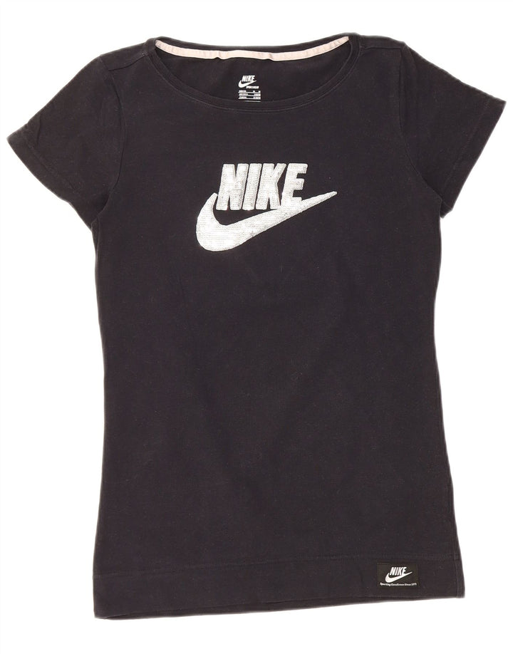 T-shirt grafica da donna NIKE Top UK 12/14 Medium Nero