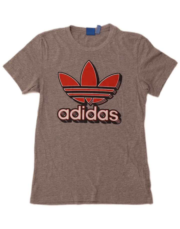 T-shirt grafica da donna ADIDAS Top UK 10 piccolo cotone chiazzato grigio