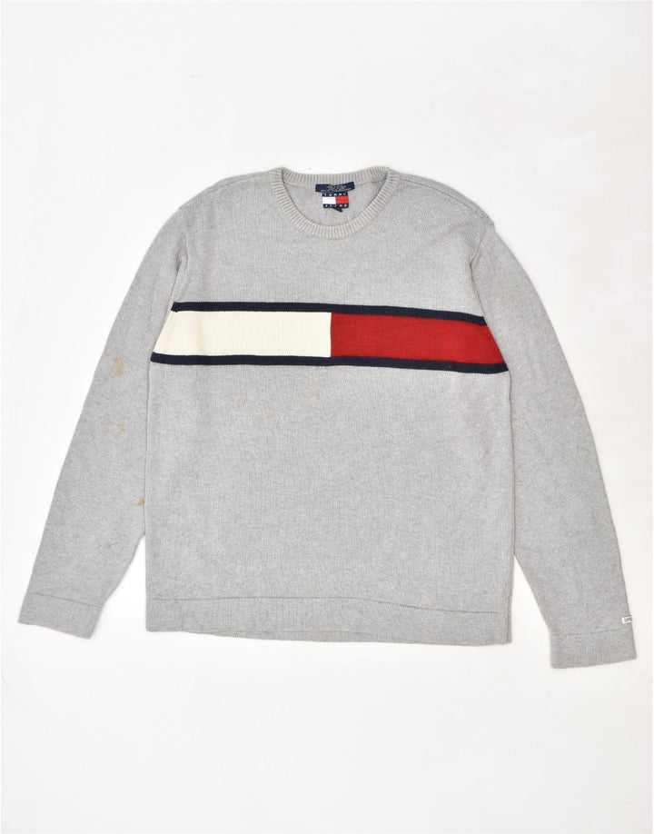 TOMMY HILFIGER Felpa grafica da uomo Maglione grande cotone grigio