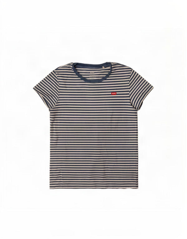Levi's Perfect Crew T-shirt da donna Top UK 10 piccolo cotone a righe blu