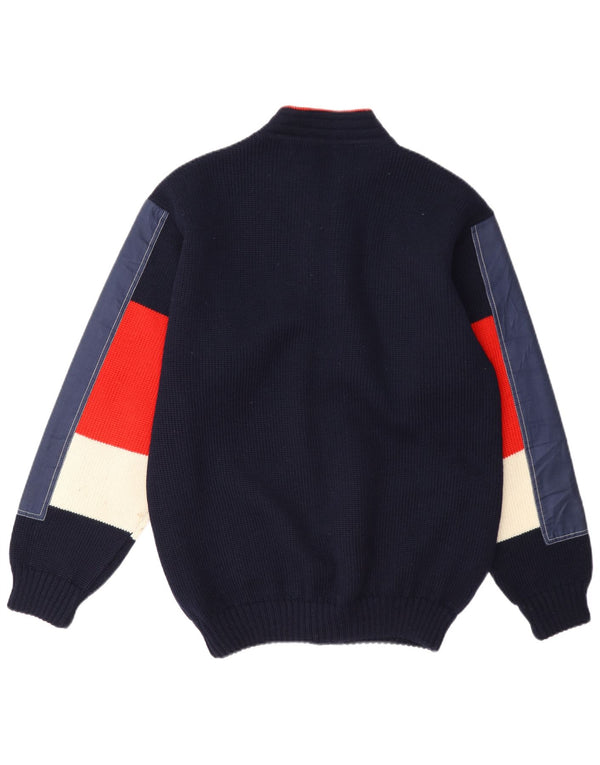 Maglione cardigan da uomo vintage color block medio blu navy