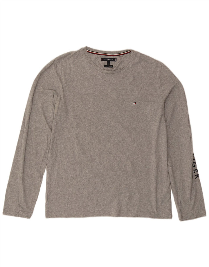 Tommy Hilfiger Top grafico da uomo a maniche lunghe in cotone chiazzato grigio grande