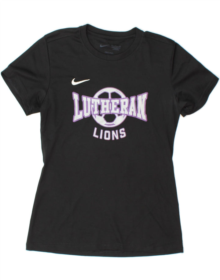 NIKE Womens Dri Fit Graphic T-Shirt Top UK 10 Small Black Polyester Vintage Nike and Second-Hand Nike from Messina Hembry 