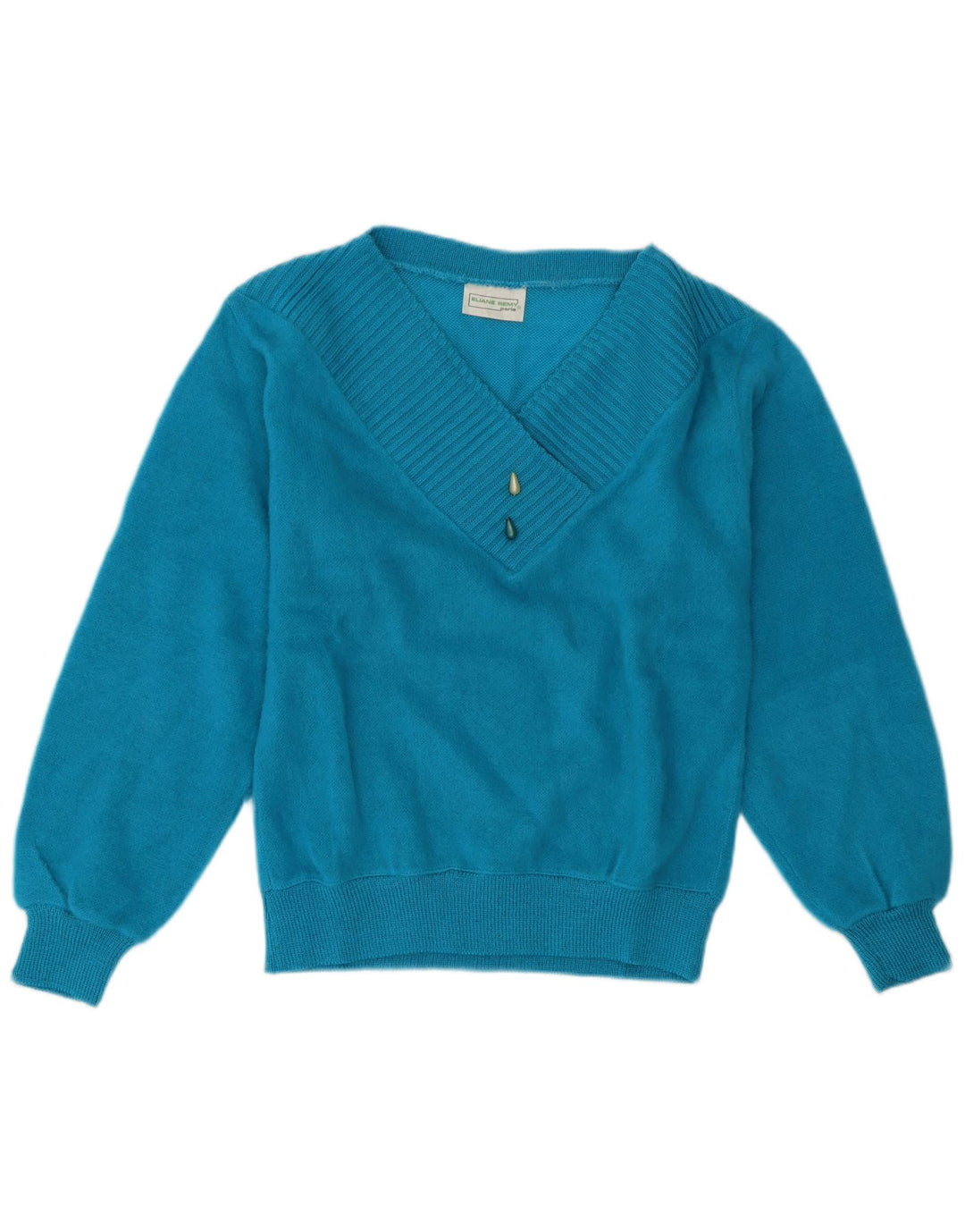 Maglione maglione vintage da donna con scollo a V UK 12 Acrilico blu medio