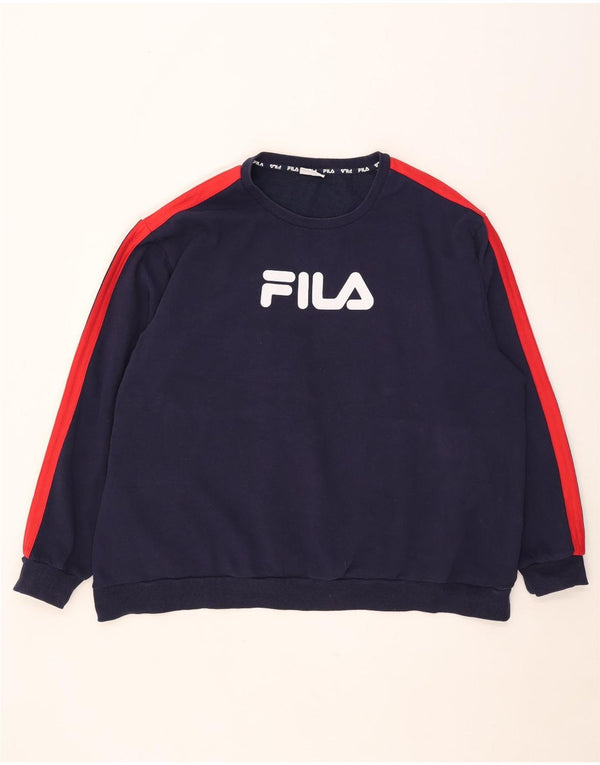 Felpa grafica da uomo Fila Maglione 5XL Cotone color block blu navy