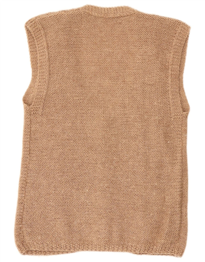 Maglione cardigan senza maniche vintage da uomo piccolo beige
