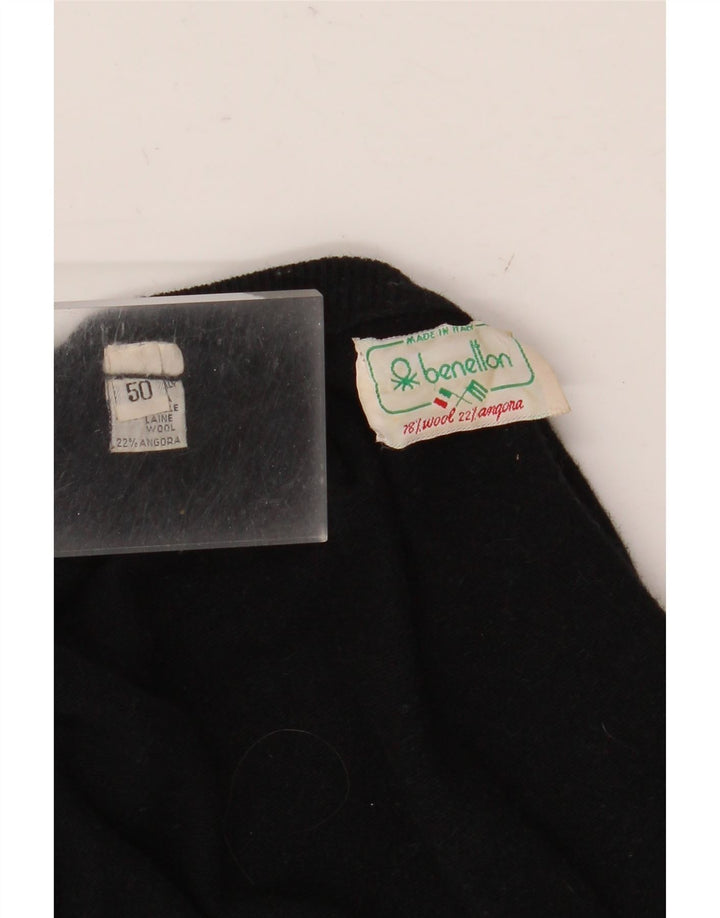 Maglione Maglia Girocollo Donna Benetton IT 50 XL Lana Nera