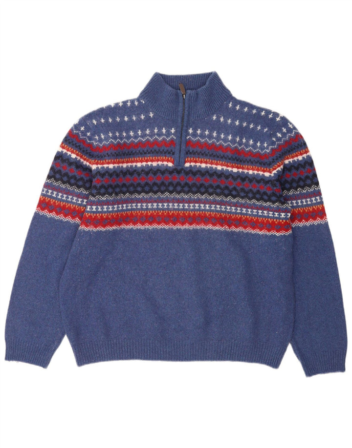 Maglione da uomo Marks & Spencer vestibilità regolare con zip e collo XL blu Fair Isle