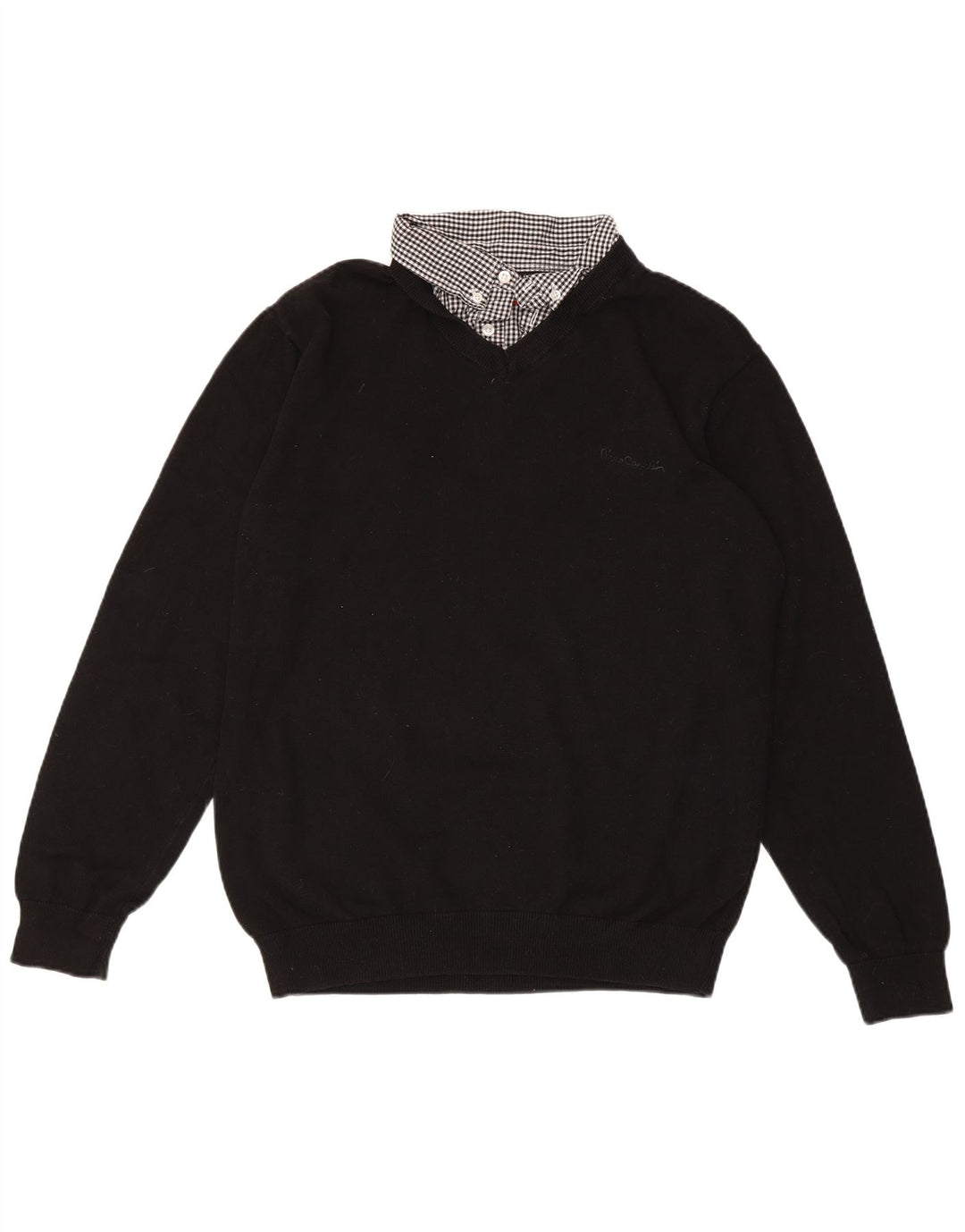 PIERRE CARDIN Maglione da donna con scollo a V UK 18 XL Cotone a quadri nero