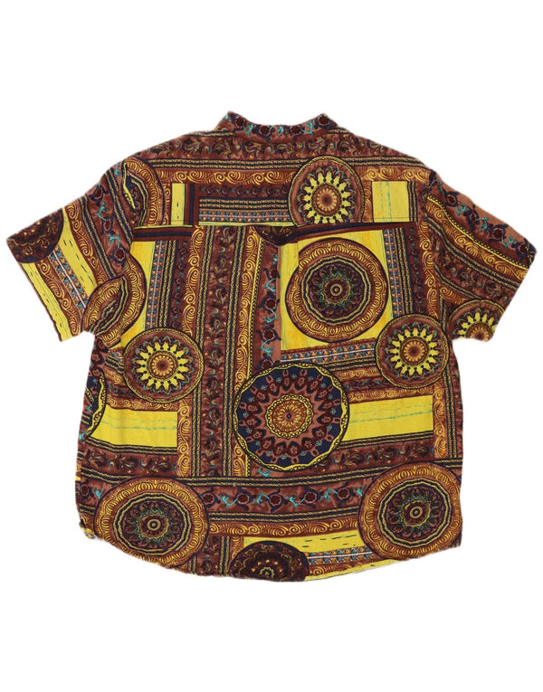 Camicia pullover vintage da uomo a maniche corte in cotone geometrico giallo medio