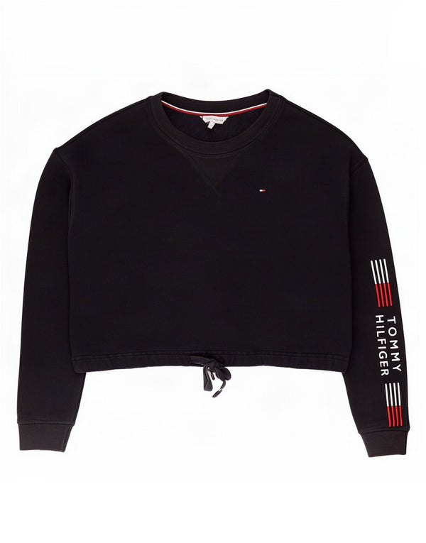 Tommy Hilfiger Womens Graphic Crop Sweatshirt Jumper UK 16 Large Navy Blue
