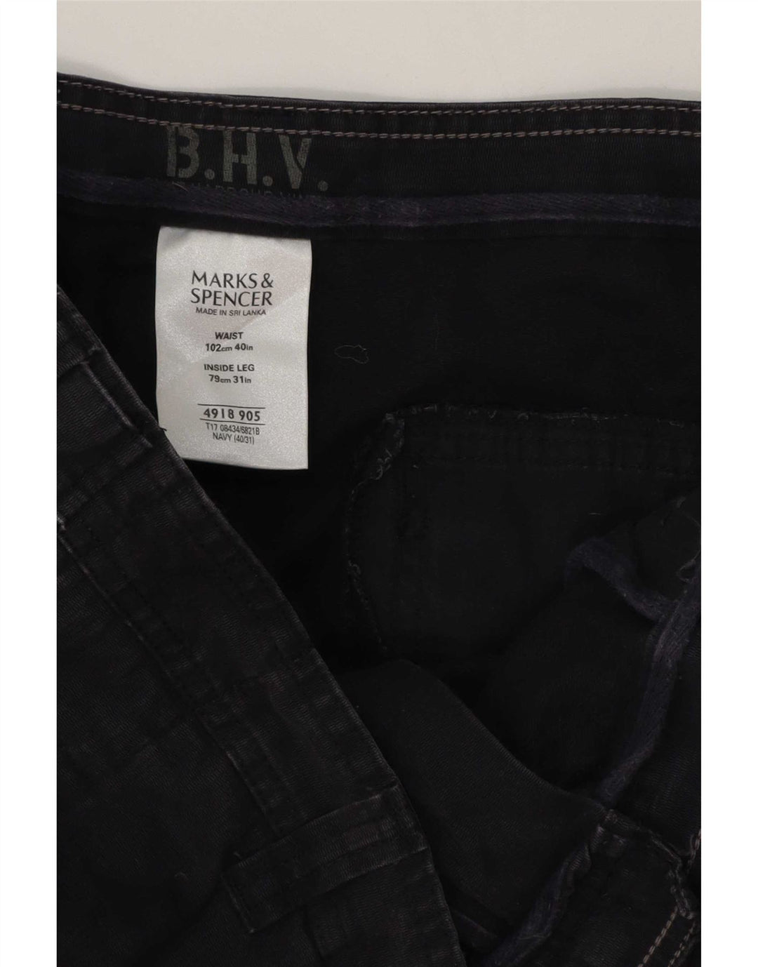 Pantaloni cargo dritti da uomo Marks & Spencer W40 L31 cotone blu navy