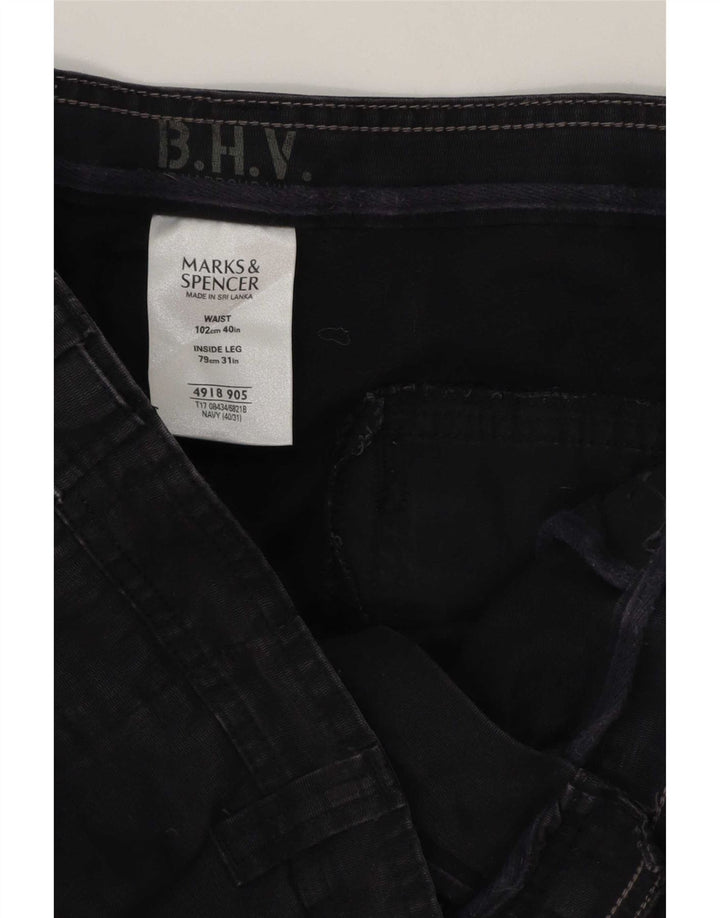 Pantaloni cargo dritti da uomo Marks & Spencer W40 L31 cotone blu navy