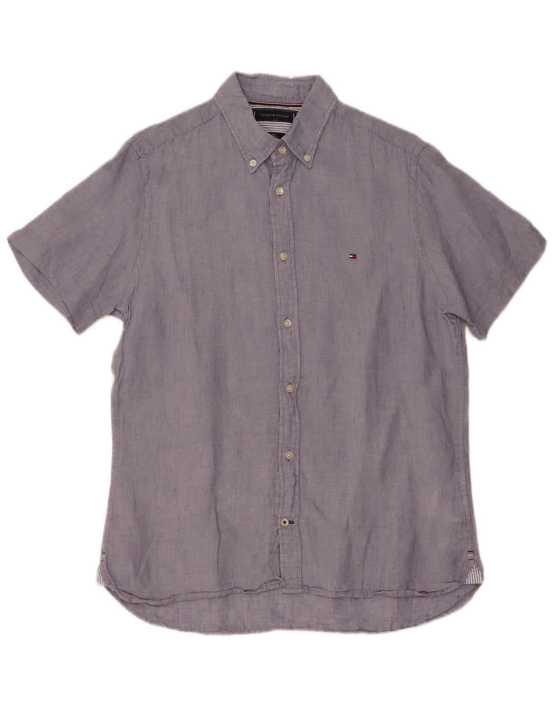 TOMMY HILFIGER Camicia da uomo a maniche corte vestibilità regolare Lino blu medio